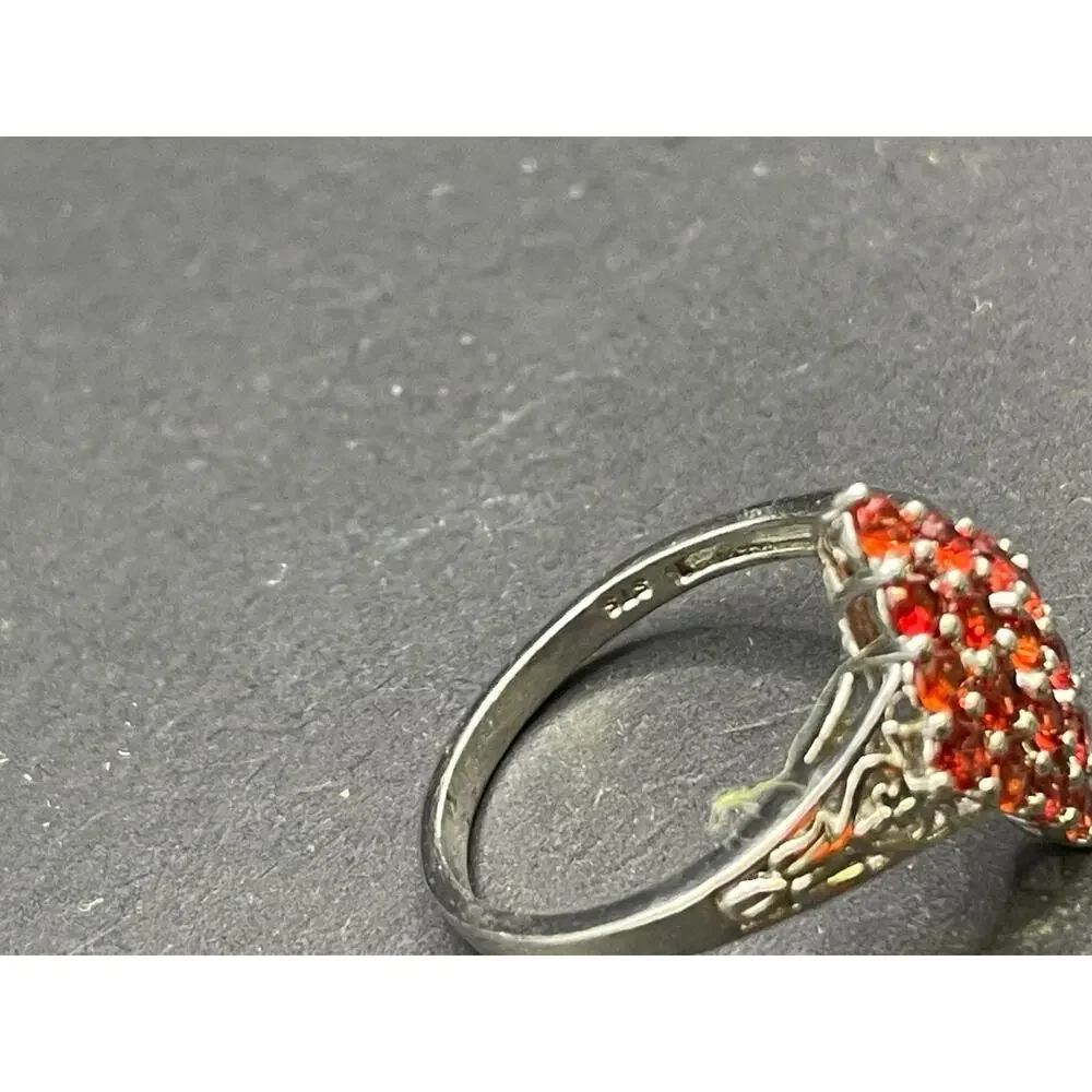 Vintage 925 Sterling Silver Spessartine Garnet Cluster Ring Size 10